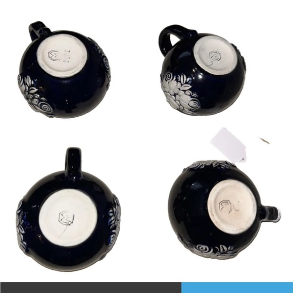 Vintage German Wick-Werke Mug Beer Stein wildflowers Blue Cobalt 4 Pc Set - Picture 2 of 6